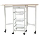 Drop Leaf Kitchen Trolley   3 Baskets Drawer Surface Top 6 Wheels