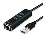 Hanmir Hub USB 3.0 Adaptateur USB 4 en 1 Ports USB en Aluminium 5Gbps avec Un RJ45 Ethernet Réseau Port Plug & Play pour Windows Mac OS Linux etc Noir Petit