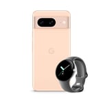 Google Pixel 8 – Unlocked Android smartphone with advanced Pixel Camera, 24-hour battery and powerful security – Rose, 128GB Pixel Watch Charcoal Active band