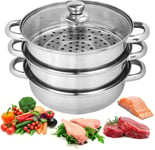 New 3 Tier Steamer Induction Stainless Steel Kitchen Cookware 22cm Cooking Pot