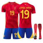 Fotbollströja 2024 UEFA Europa League Spanien Barn Fotbollströja Jersey Fotbollsutrustning Nr 19 LAMINE YAMAL Jersey Hemma- och bortaställ Fotbollsutrustning Ungdomsutrustning 24