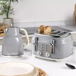 Salter Retro Style Kettle & Toaster Set 1.7L Fast Boil 4-Slice Wide Slots - Grey