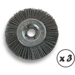 Lot de 3 brosses circulaires nylon Abrasif ø 100 mm Epaisseur 1 rang Carbure de silicium Grain 120 Alésage 16 mm Touret meuleuse ponceuse Brossage