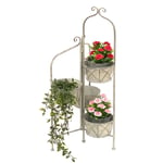 Escalier pour fleurs Intérieur Métal Blanc Gris 100 cm Porte-fleurs avec 4 pots 96128 Porte-fleurs Colonne pour fleurs Porte-plantes Balcon Vintage