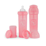 Twistshake 2x Biberon Anti-Colique Avec Récipient Pour Lait En Poudre Et Mélangeur - 330ml | Tétine En Silicone À Écoulement Rapide | Biberon Sans BPA | 4+ Mois | Rose