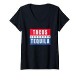 Womens Funny Tacos and Tequila Presidential Election 2024 Parody V-Neck T-Shirt