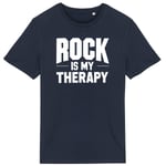 T Shirt "Rock Is My Therapy" - Pour Homme - Confectionné En France - Coton 100% Bio - Cadeau Rock Original Rigolo