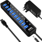 Powered USB 3.0 Hub, atolla 10 Ports Data Hub Splitter with Individual ON/Off