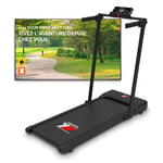 YM Tapis de Course Electrique Pliable, 10 km/h, Surface de Course Extra Large (42 cm), Application KINOMAP & ZWIFT, Mod. Next 1000 Noir, Cadre Renforcé, Economiseur d'Espace, 12 Programmes, Ecran LCD