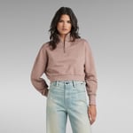 Cropped Half Zip Loose Sweater - Brown - Women