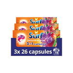 Surf 3 in 1 Passion Bloom Laundry Washing Detergent Capsules 78 washes (3x 26 capsules) joy-infused fragrance with natural essential oil lasting up to 12 hours in wear for brilliantly clean results