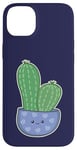 Coque pour iPhone 14 Plus Cactus Kawaii en pot pour les amateurs de plantes succulentes bleu nuit