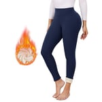 Vorvowry Legging Polaire Femme Hiver Chaud Thermique Pantalon Taille Haute Élastiques Doublé Polaire Leggings Femme pour Exercice de la Vie Quotidienne XXL Bleu Marine