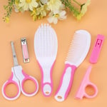 6pcs Baby Nail Clipper Scissors Hair Brush Comb Manicure Care Kit Pink Part