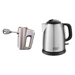 Russell Hobbs Batteur Mixeur, Ultra Puissant, 5 Vitesses, Fonction Turbo, 1 Paire de Batteurs Hélice, Pétrin, Fouets & Bouilloire Compacte 1L, Ebullition Rapide, Filtre Anti-Calcaire Amovible