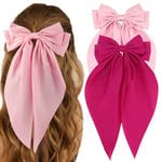 Big Bow Hair Clips - Hair Bows with Long Silky Satin Solid Color French Barrette Simple Hair Fastener Accessories for Women Girls Gift (pink2)