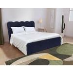 Kahlo - lit coffre - 140x190 - en velours - sommier inclus - bleu marine