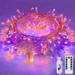 Halloween String Lights 13m 120LED Outdoor Fairy Lights Waterproof, 8 Modes Garden Christmas Lights with USB Powered for Halloween,Christmastree, Garden,Party,Decorations (Purple & Orange)