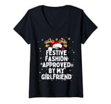 Womens Approved By Girlfriend Funny Saying Christmas Light Xmas V-Neck T-Shirt