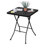 eSituro Table de Jardin, Table Pliante 61x61x73cm, Table de Balcon, Table d'Appoint Pliable, Table de Camping Table Basse Table Extérieure Terrasse, Aspect en Rotin, Noir SCPT0039