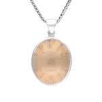 Sterling Silver Rose Quartz Alice In Wonderland Domed Small Oval Clock Face Necklace