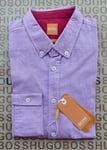 New Hugo BOSS men pink pima slim fit cotton casual smart suit pride shirt MEDIUM