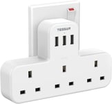 Plug Adapter, TESSAN Extension Plug with 3 USB Socket, 3 Way Plug Adapter UK