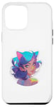 Coque pour iPhone 12 Pro Max Blue Hair Anime & Manga Style Chat Girl Sourire