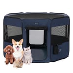 Petsfit Portable Dog Playpen, Foldable Pet Playpen for Small Medium Dogs, 115 x 72cm Pet Playpen Indoor/Outdoor, Removable Zipper Top and Bottom, Blue