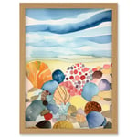 Seaside Beachcombing Colourful Seashells And Beach Pebbles Watercolour Painting Artwork Framed Wall Art Print A4