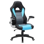 SONGMICS Fauteuil gamer, Chaise gaming, Chaise racing, Siège e-sport, Chaise de bureau à haut dossier, hauteur réglable, accoudoirs relevables, mécanisme d'inclinaison, Noir, Gris et Bleu OBG28BU