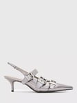 AllSaints Grace Leather Chain Slingback Heels, Gunmetal Grey