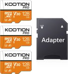 Lot de 3 cartes Micro SD 128 Go avec UHS-I, U3, V30, A1, haute vitesse 90 Mo/seconde TF Carte mémoire d'enregistrement 4K avec adaptateur