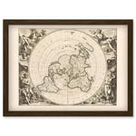 Artery8 Jacques Cassini Flat Earth Map 1713 Sepia Colour Terrestrial Planisphere According to Astronomers New Observations Decorative World Polar Projection Artwork Framed Wall Art Print A4