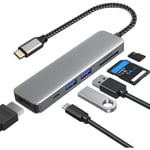6-i-1 USB C Hub Multiport Adaptrar, Mac Dongle med 4K HDMI, 100W Snabbladdning, USB-C och 3 USB-A 5Gbps Dataport, USB 2.0