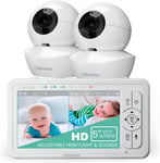 Babysense UPGRADED 720p 5" HD Split-Screen Baby Monitor, Video Baby Monitor with