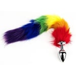 Furry Fantasy Rainbow Tail Metal Butt Plug 2.75 Inch Anal Sex Toy & STORAGE BAG