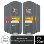 Dove Men+Care Hair, Face & Body Wash, 3 in 1 Endurance, Micro Moisture, 6x400ml