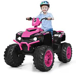 GYMAX Kids Electric Quad Bike, Children Ride On ATV with Bluetooth, Lights, Music, Horn, High/Low Speeds and Slow Start, 12 V Battery Powered Toy Car for 3-7 Years Boys Girls (Pink)