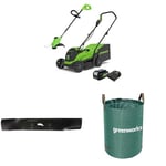 Greenworks Electric Lawn Mower 24V 33cm GD24LM33 and Cordless Grass Trimmer 25cm G24LT25 Auto Feed Head, 1xBattery 4Ah & Charger + Greenworks 33cm replacement blade + Greenworks 120 L waste bag