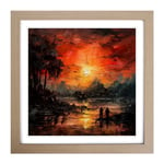 Apocalypse Now Palette Knife Painting Framed Wall Art Print, Ready to Hang Picture for Living Room Bedroom Home Office, Oak 18 x 18 Inch (45 x 45 cm)