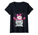 Womens Cute Snowman Disco Ball Christmas Coquette Bow Women Girls V-Neck T-Shirt