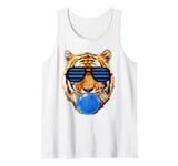 Blue Bubble Gum Tiger Face Stripe Sunglasses Tiger Head Tank Top