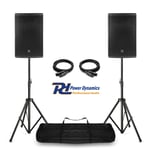 Pair Bi-Amp PA DJ Speakers with Stands Bluetooth 10" 2-Way Crossover 400w RMS