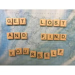 Get Lost Find Yourself Travel Scrabble Large Canvas Wall Art Print