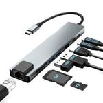 Moman Hub USB C, Station d'accueil 8 en 1 avec 100W PD, 4K@30Hz HDMI, 5Gbps USB 3.0, USB 2.0, USB C, RJ45 Ethernet, Lecteur de Carte SD/TF pour Souris, Clavier, U Disk, Flash Drive, Mobile