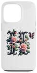 Coque pour iPhone 13 Pro Letter H Initial Floral Monogram Rose Pink Flower Butterfly