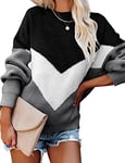 heekpek Jumpers for Women Casual Color Block Long Sleeve Tops Crewneck Sweater Knitted Jumper Loose Pullover Sweater Ladies Pullover Jumper Oversized, Grey, Size S