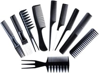 10 PCS HAIR STYLING COMB SET PROFESSIONAL BLACK HAIRDRESSING BRUSH BARBERS COMBS