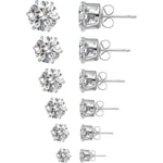 6 par örhängen set, 316L rostfritt stål klar cubic zirconia örhängen för kvinnor män 3-8 mm